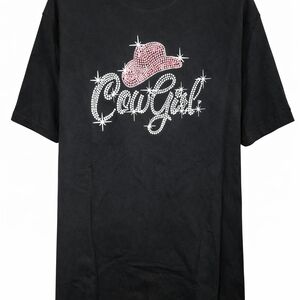 Cowgirl Rhinestone Graphic Tee - Black with Pink Accents